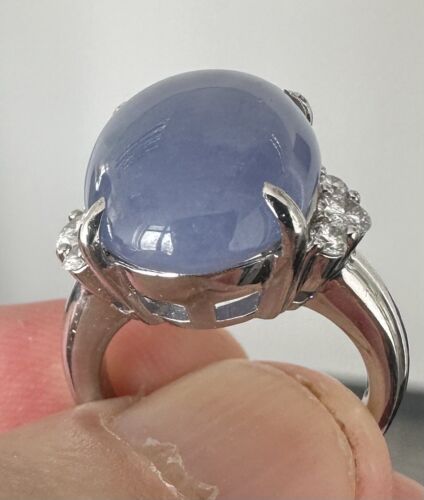 Very Pretty 12.86ct Grade A Blue-Grey-Violet Jade & Diamond Platinum R