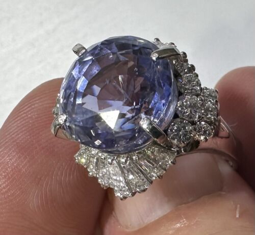 Stunning Unheated No Heat 15.30ct Violet Blue Sapphire & Diamond Ring