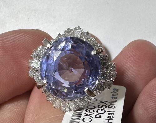 Stunning Unheated No Heat 15.30ct Violet Blue Sapphire & Diamond Ring