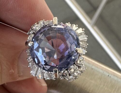Stunning Unheated No Heat 15.30ct Violet Blue Sapphire & Diamond Ring