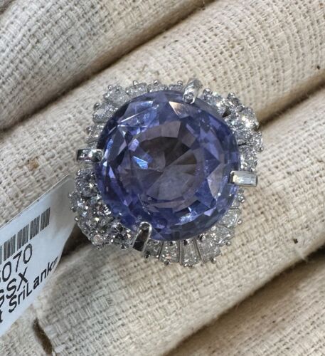 Stunning Unheated No Heat 15.30ct Violet Blue Sapphire & Diamond Ring
