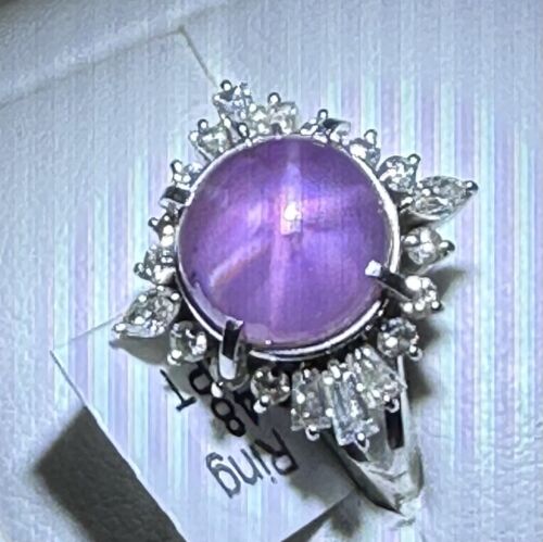 Superb Sri Lanka Purple 7.45ct Star Sapphire & Diamond Platinum Ring