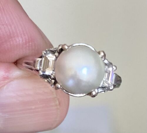 A Superb 3.90ct Natural Pearl & Diamond Platinum Ring GIA Certificate