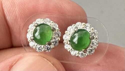 Very Pretty Green Grade A Burma Jade Cabochon Pair
