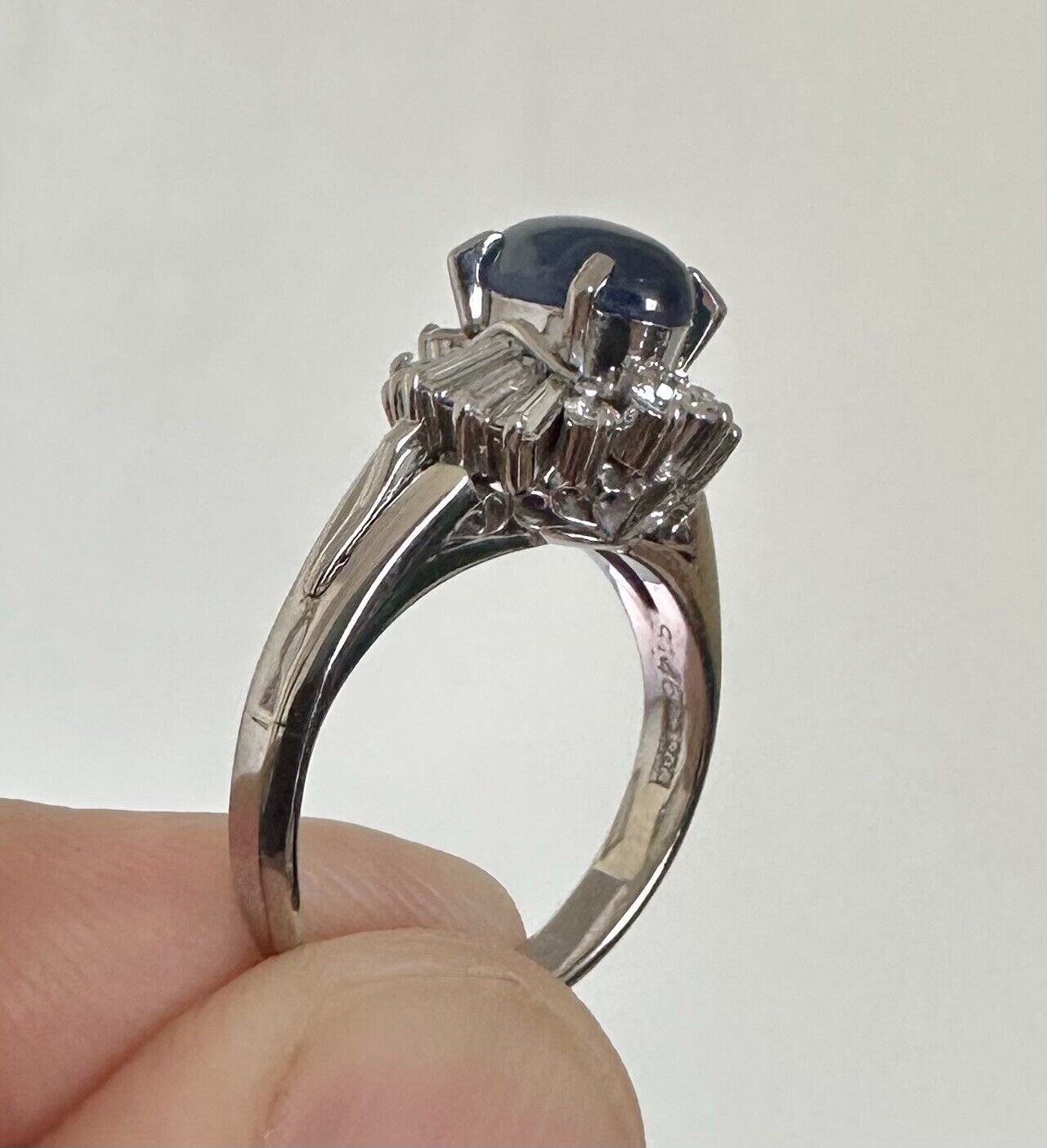 An Unheated Burma 1.46ct Blue Cabochon Sapphire & Diamond Ring