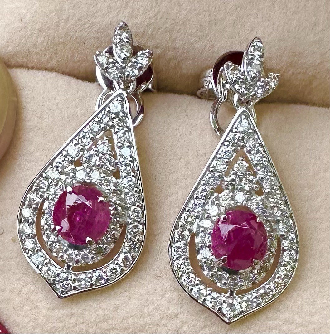 Superb Unheated No Heat 2.05ct Burma Burmese Ruby Platinum Earrings & Cert