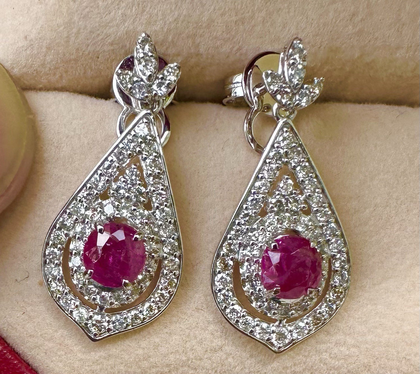 Superb Unheated No Heat 2.05ct Burma Burmese Ruby Platinum Earrings & Cert