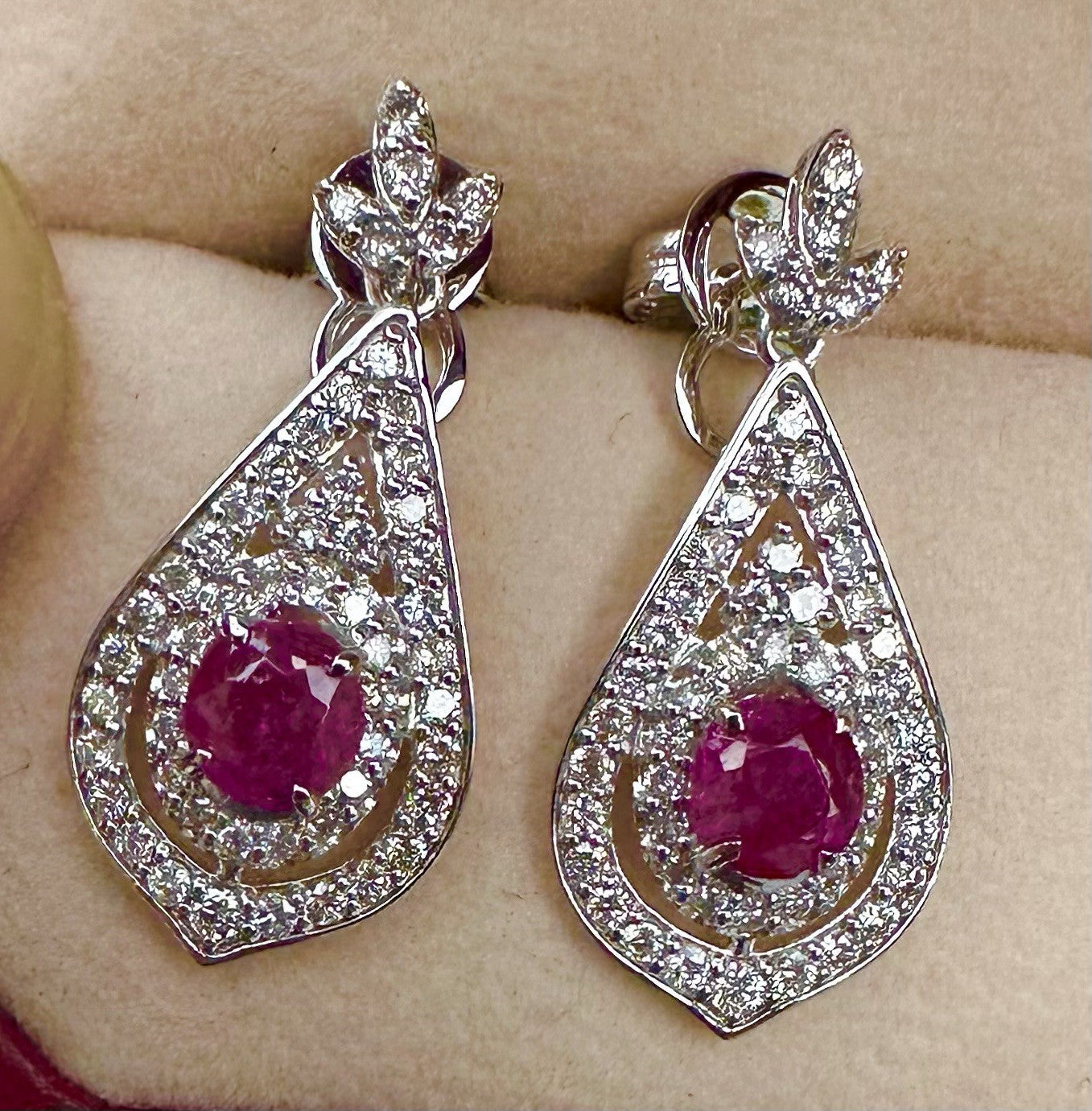 Superb Unheated No Heat 2.05ct Burma Burmese Ruby Platinum Earrings & Cert