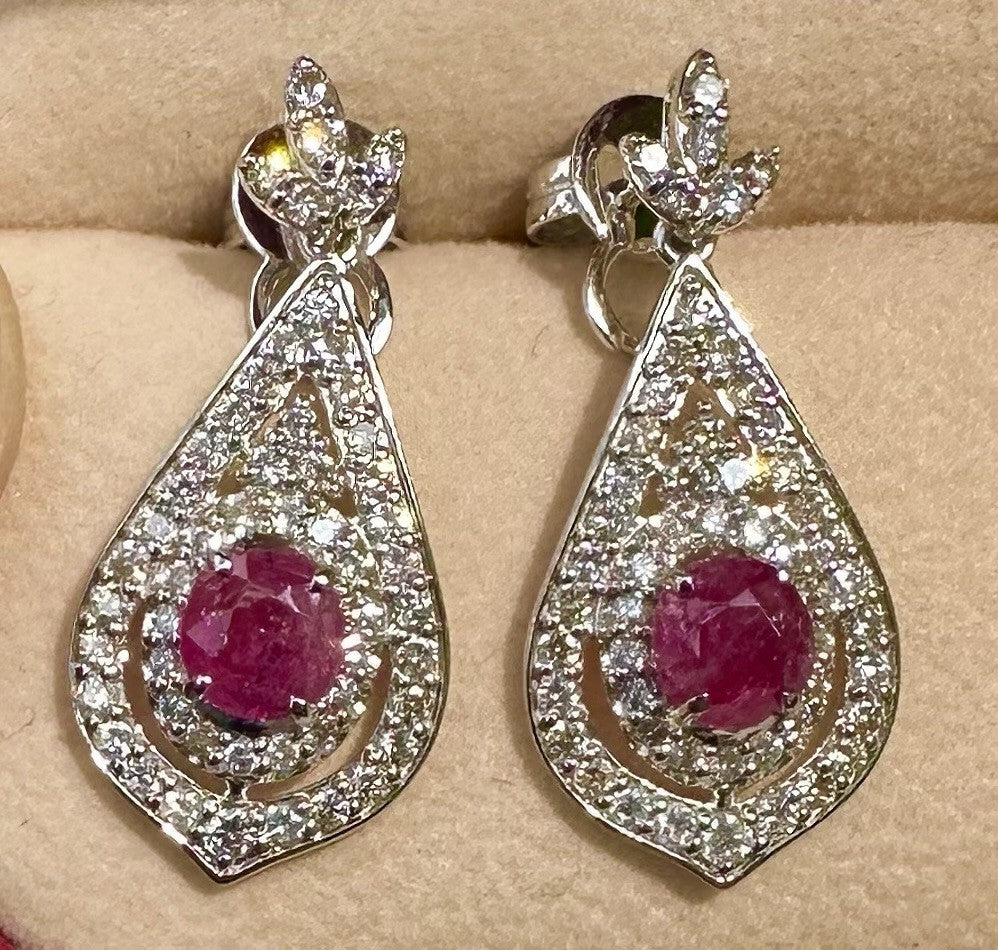 Superb Unheated No Heat 2.05ct Burma Burmese Ruby Platinum Earrings & Cert