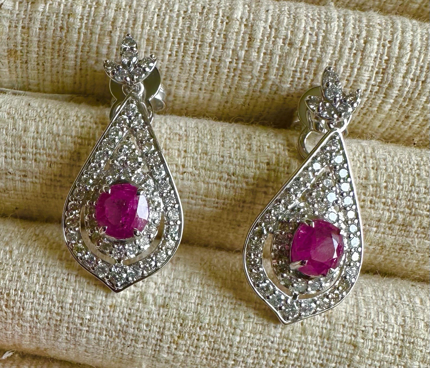 Superb Unheated No Heat 2.05ct Burma Burmese Ruby Platinum Earrings & Cert