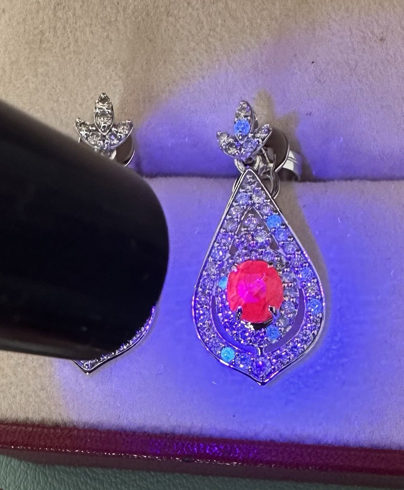 Superb Unheated No Heat 2.05ct Burma Burmese Ruby Platinum Earrings & Cert
