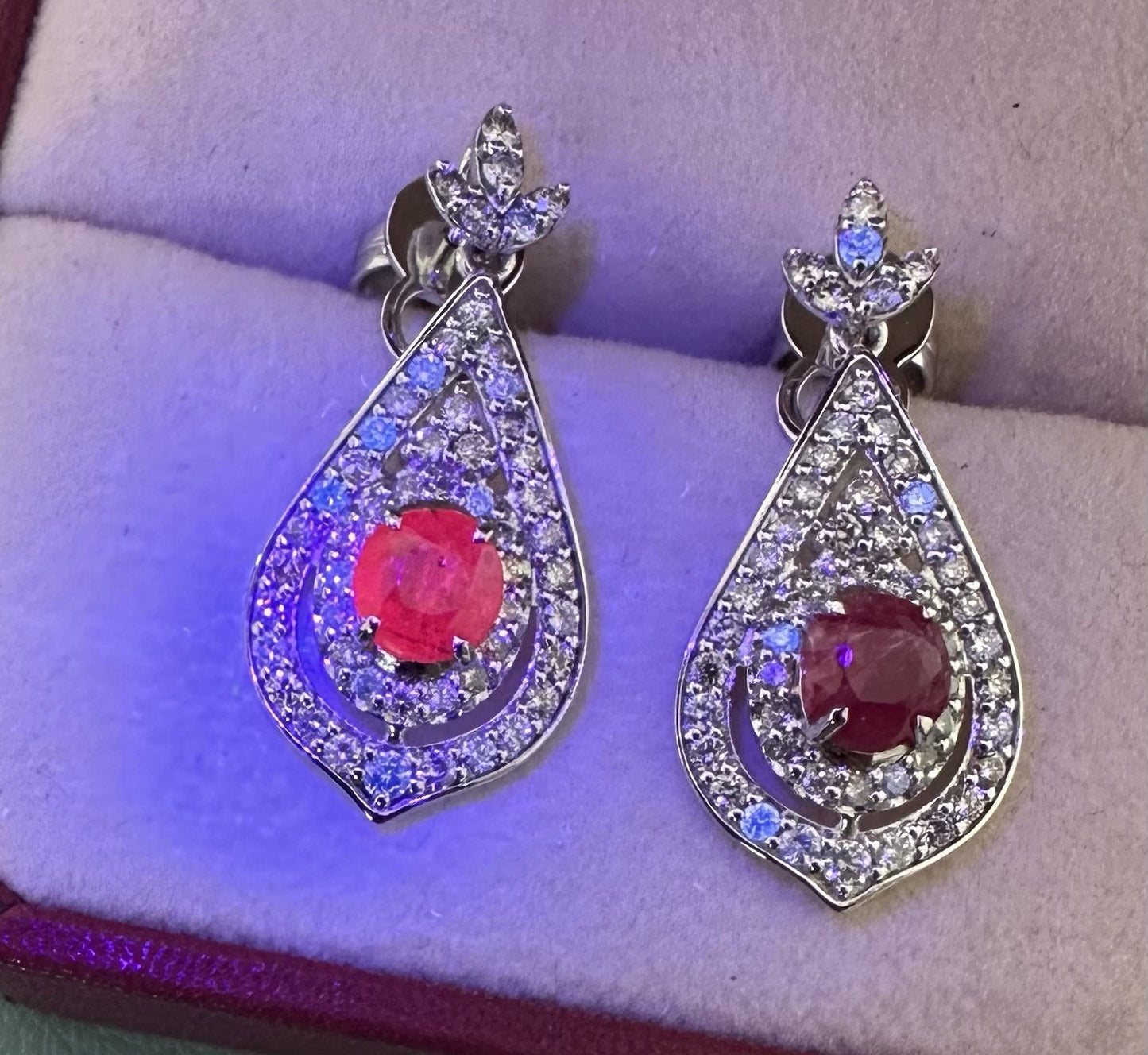 Superb Unheated No Heat 2.05ct Burma Burmese Ruby Platinum Earrings & Cert