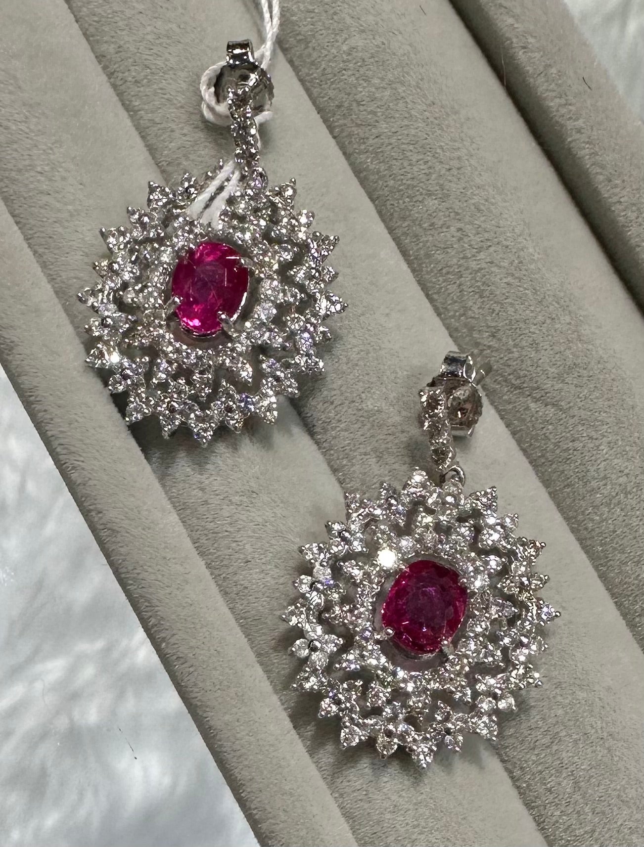 Two Superb Unheated No Heat 2.12ct Burma Burmese Ruby Pendants / Earrings & Certs