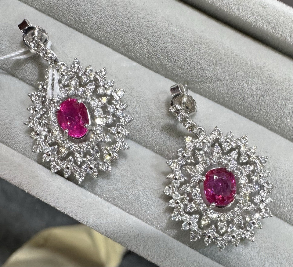 Two Superb Unheated No Heat 2.12ct Burma Burmese Ruby Pendants / Earrings & Certs