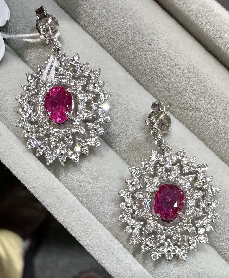 Two Superb Unheated No Heat 2.12ct Burma Burmese Ruby Pendants / Earrings & Certs