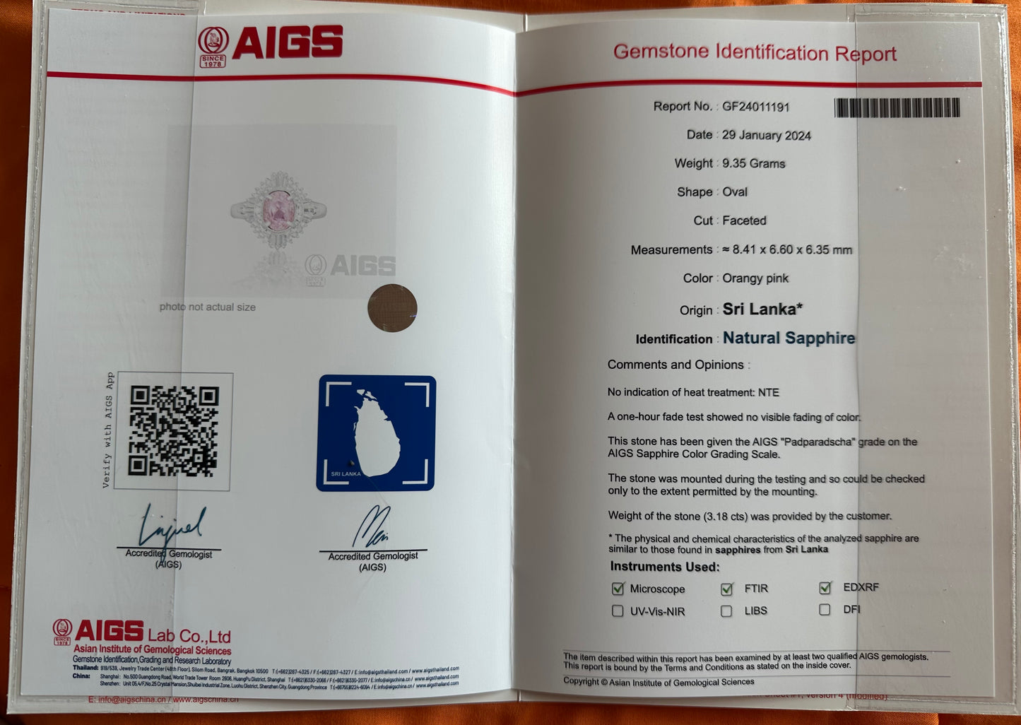 Sensational Unheated 3.18ct Padparadscha Sapphire & Diamond Ring AIGS