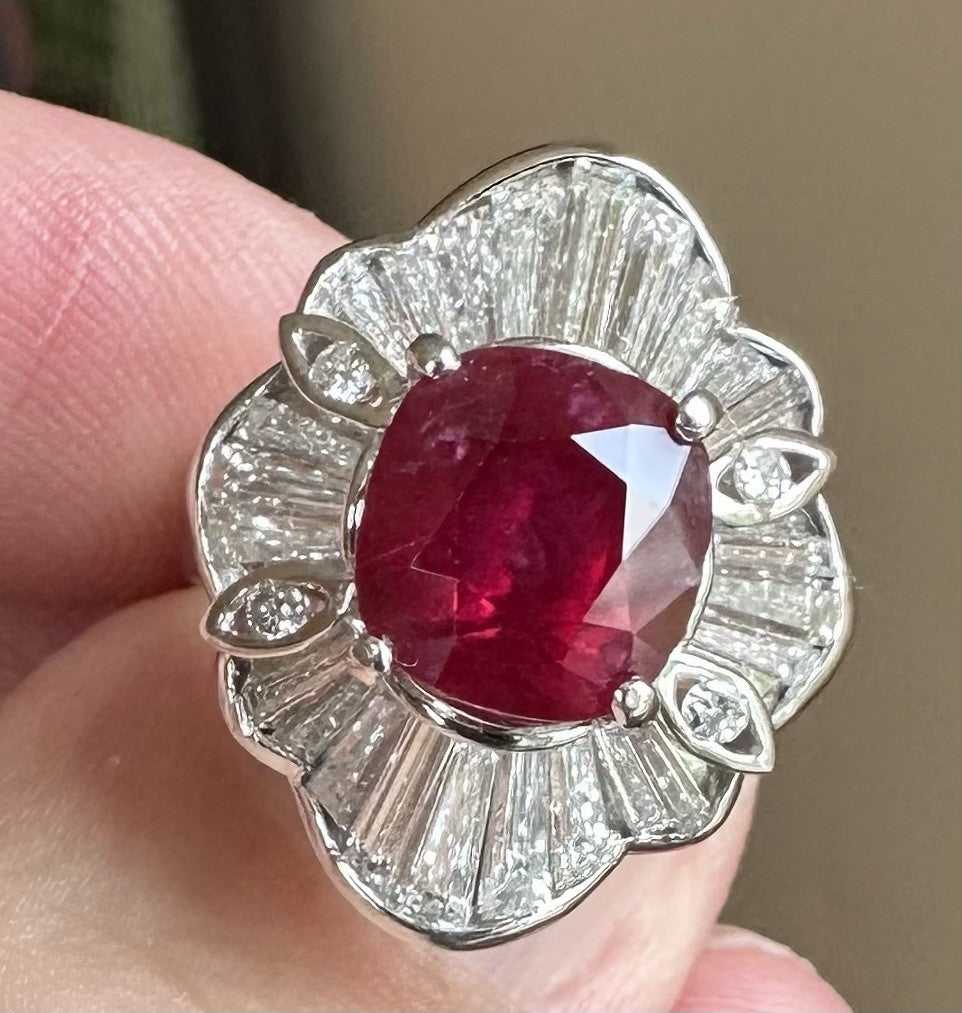 A Sensational 4.26ct ‘Pigeon’s  Blood’ Thai Ruby & Diamond Platinum Ring