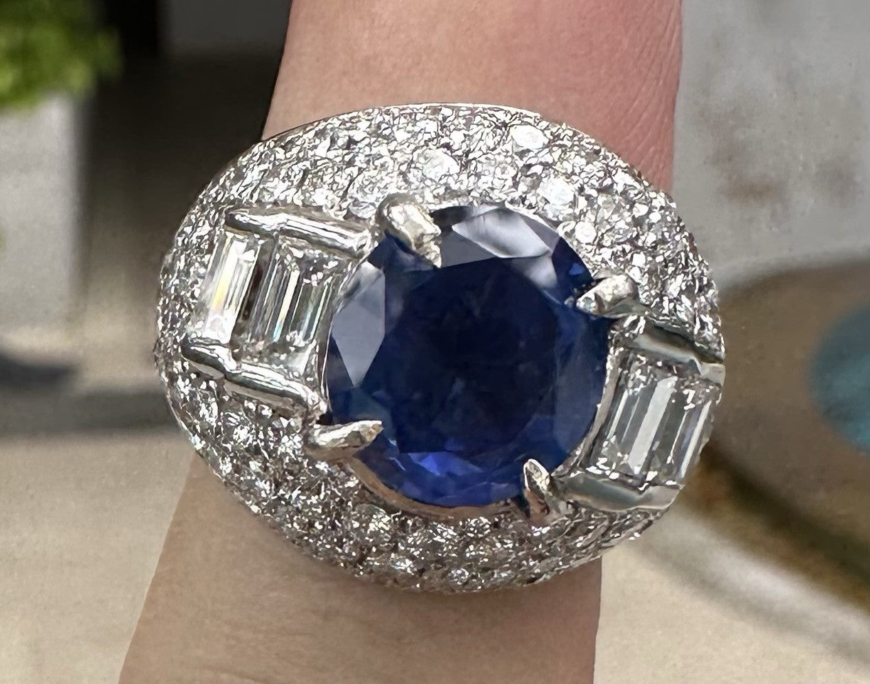 A Beautiful Unheated No Heat 5.25ct Burma Blue Sapphire Plat & Diamond Ring GIA