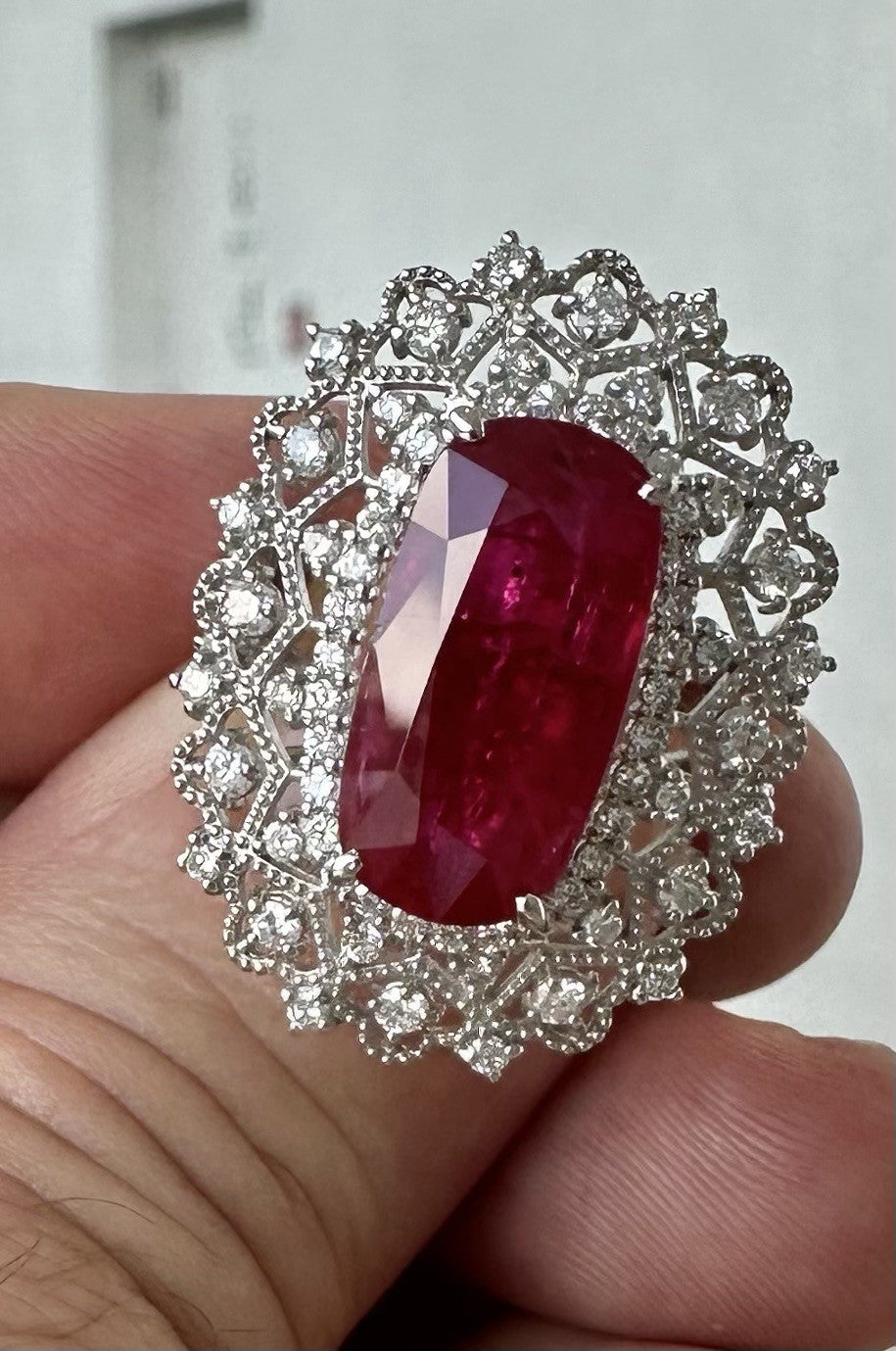 A Stunning 7.05ct Burma Ruby & Diamond Ring