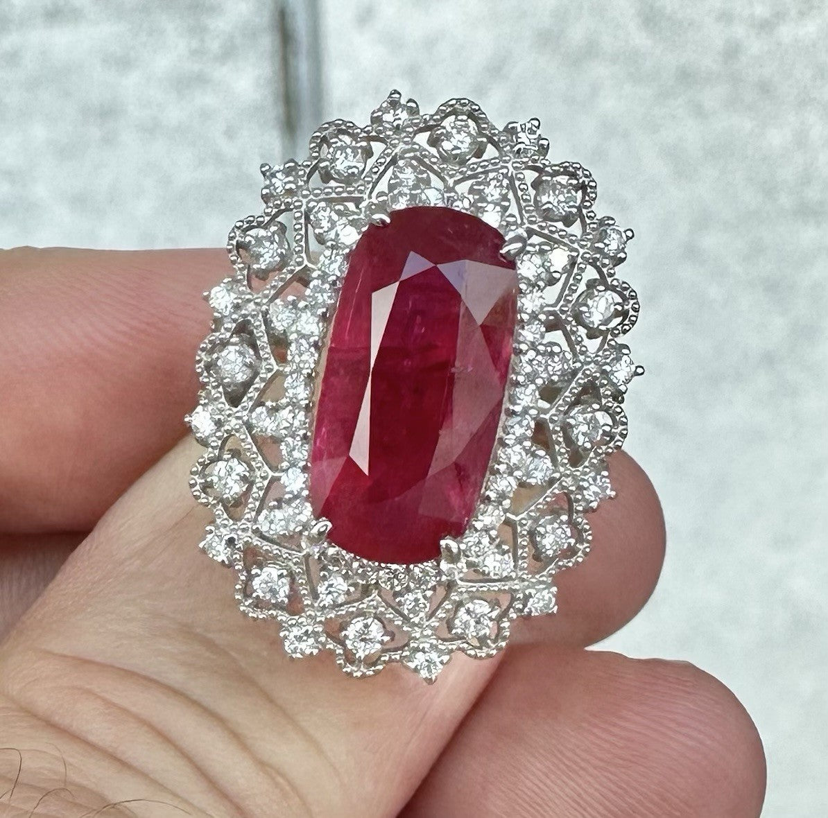 A Stunning 7.05ct Burma Ruby & Diamond Ring