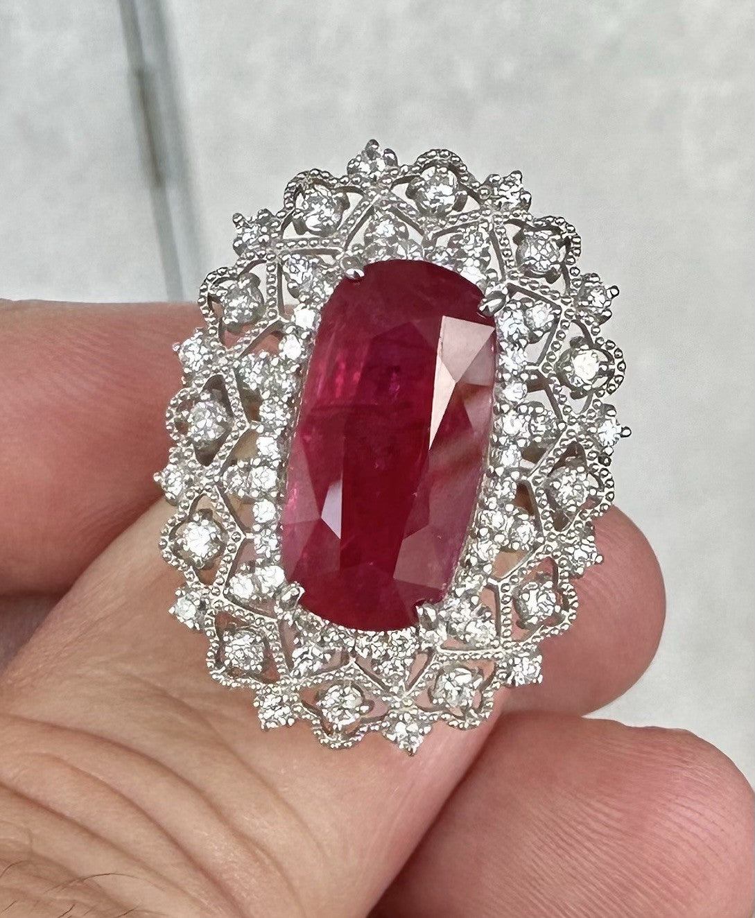 A Stunning 7.05ct Burma Ruby & Diamond Ring