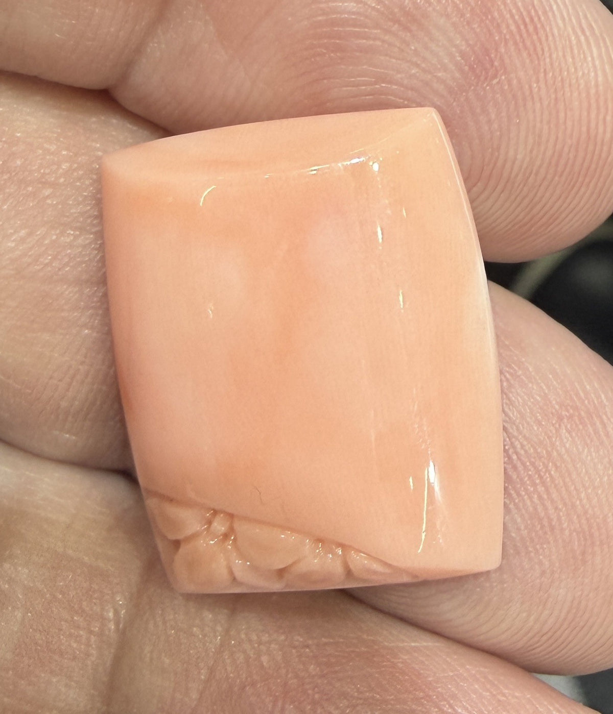 A Beautiful Pair of Carved Angel Skin Coral For Earrings