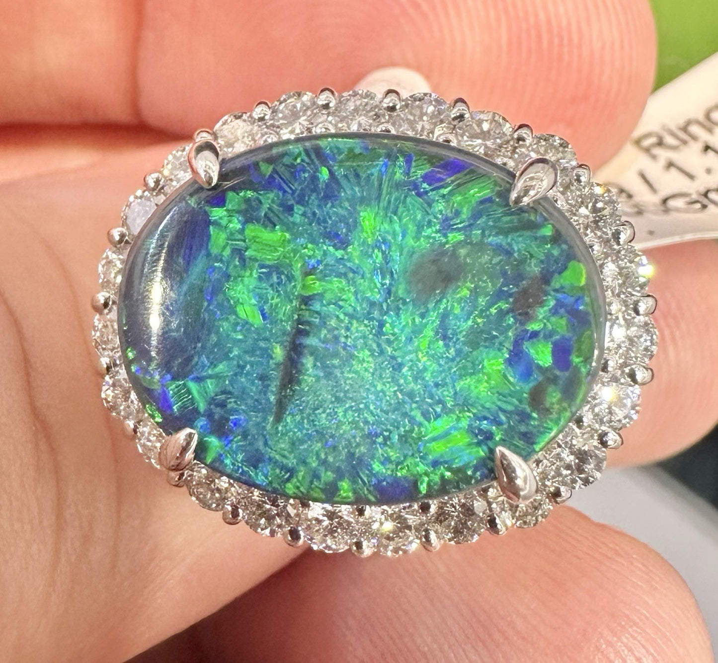 A Magnificent 6.25ct Australian Black Opal & Diamond Platinum Ring