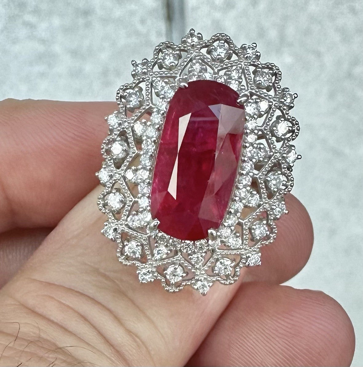 A Stunning 7.05ct Burma Ruby & Diamond Ring