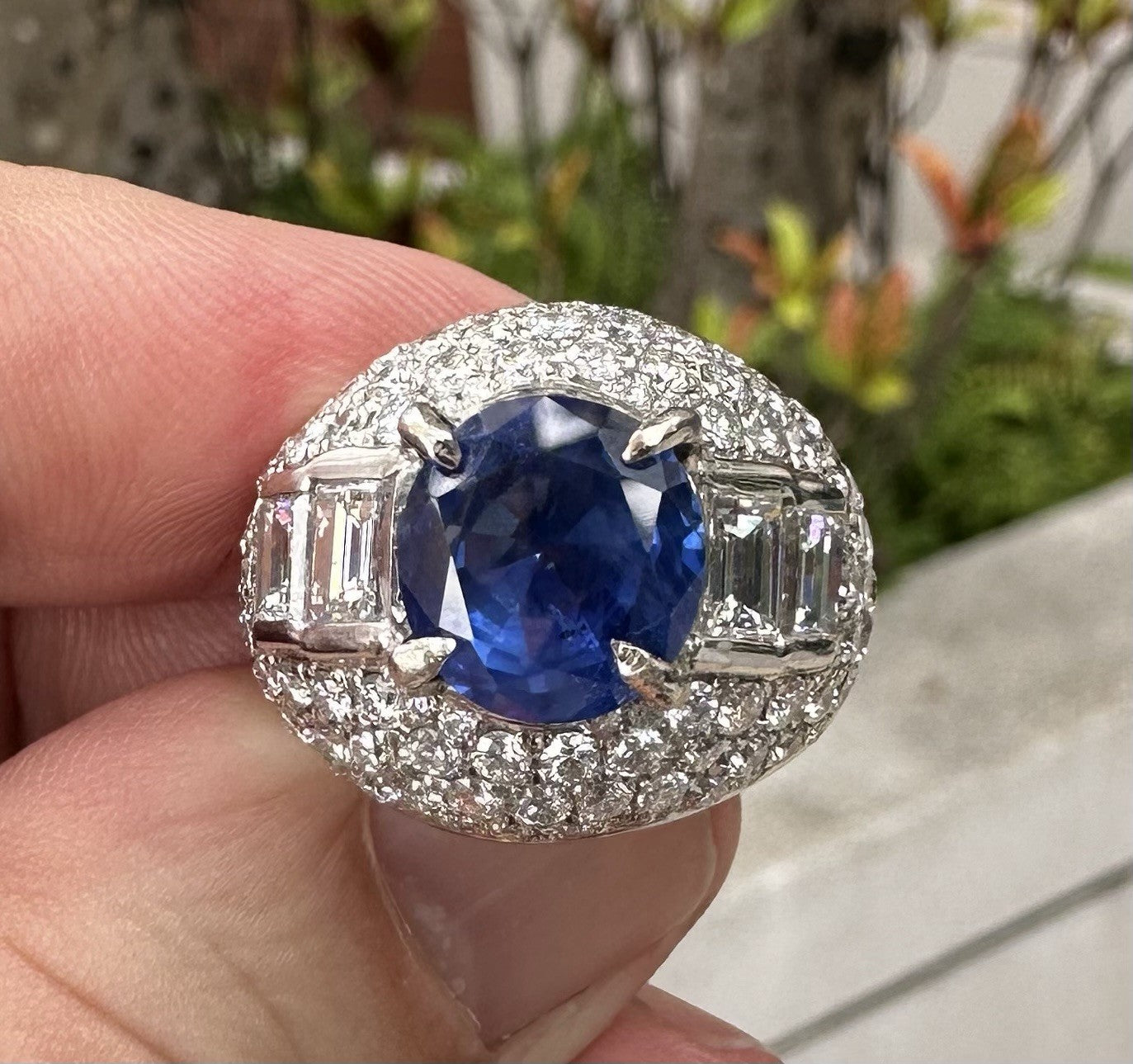 A Beautiful Unheated No Heat 5.25ct Burma Blue Sapphire Plat & Diamond Ring GIA