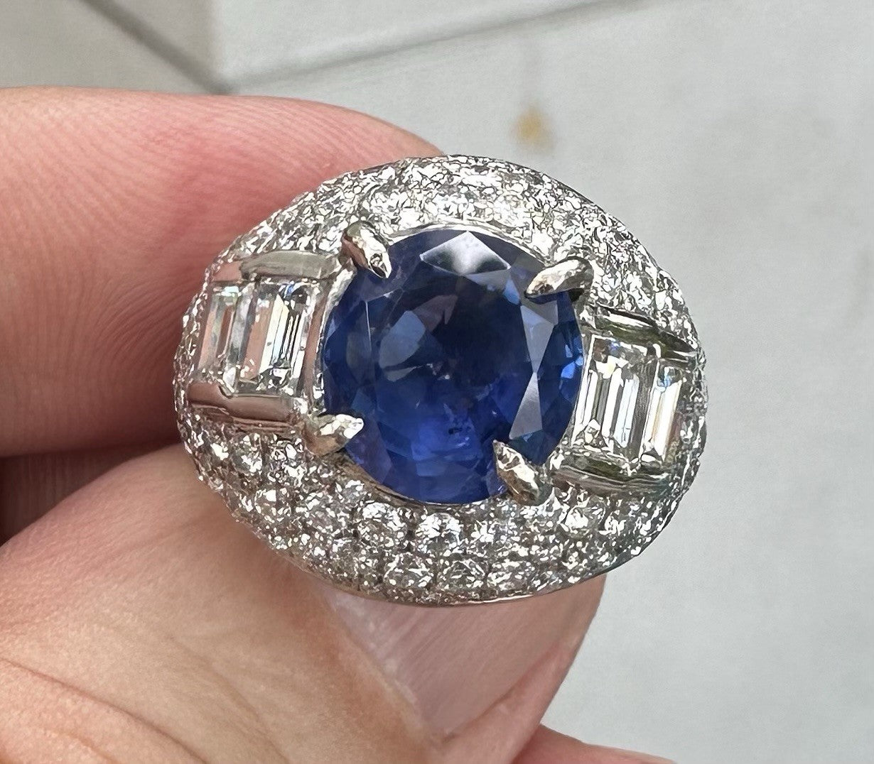 A Beautiful Unheated No Heat 5.25ct Burma Blue Sapphire Plat & Diamond Ring GIA