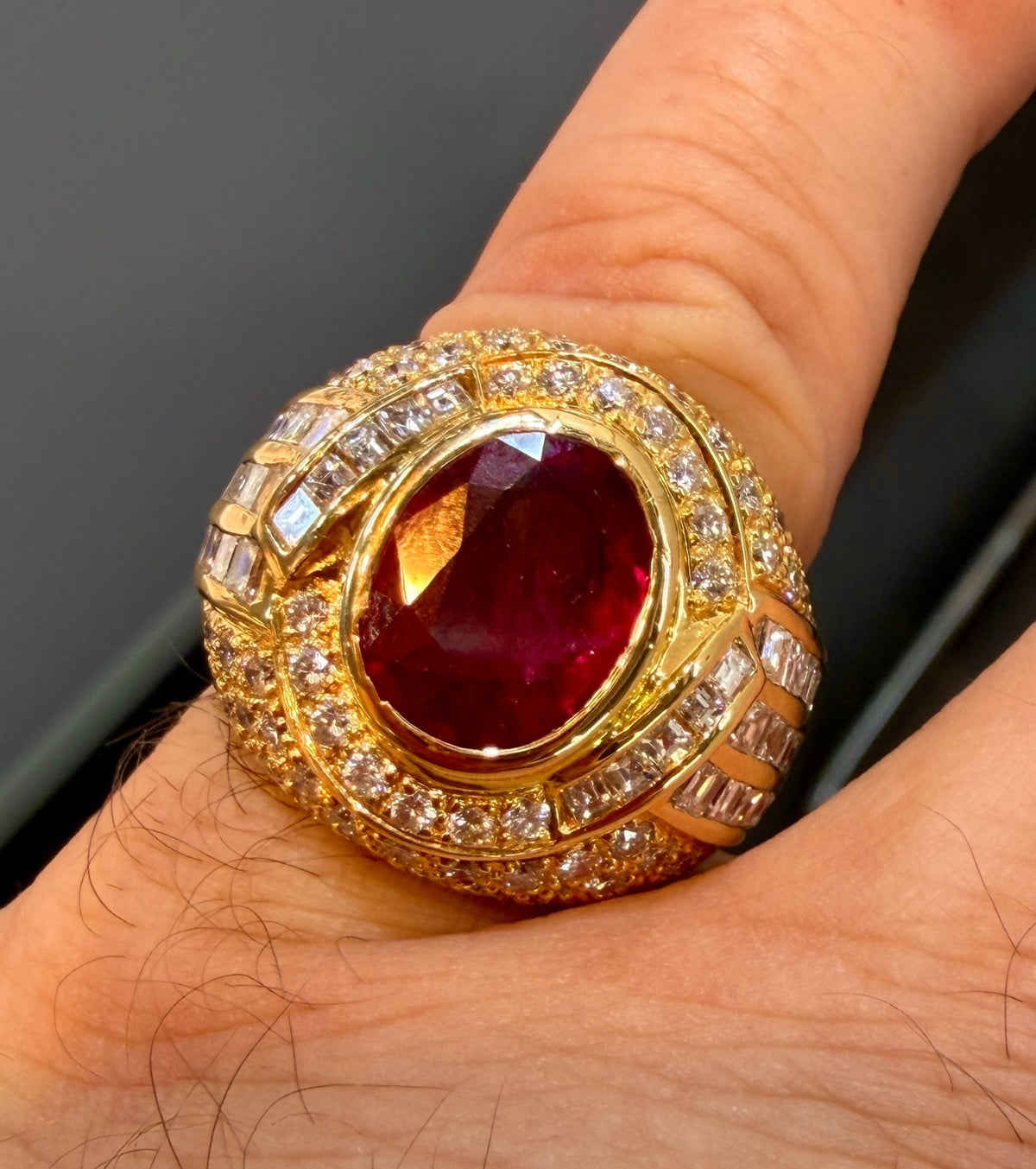 A Magnificent 4.16ct Thai Ruby & Diamond Platinum Mens Ring