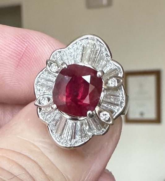 A Sensational 4.26ct ‘Pigeon’s  Blood’ Thai Ruby & Diamond Platinum Ring