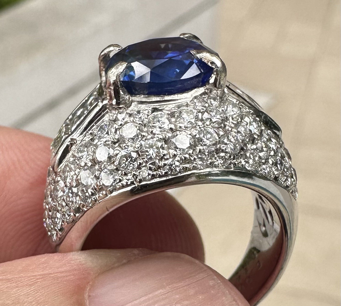 A Beautiful Unheated No Heat 5.25ct Burma Blue Sapphire Plat & Diamond Ring GIA
