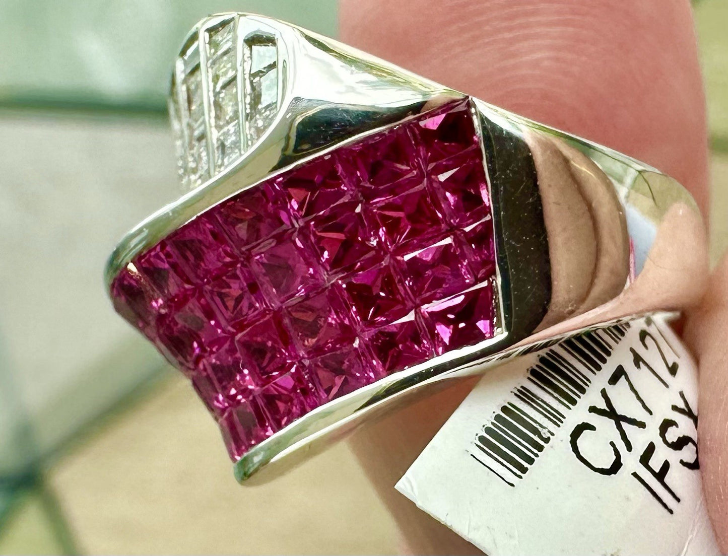 A Beautiful Invisible Set Burma Ruby & Diamond Platinum Ring