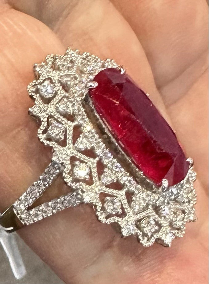 A Stunning 7.05ct Burma Ruby & Diamond Ring