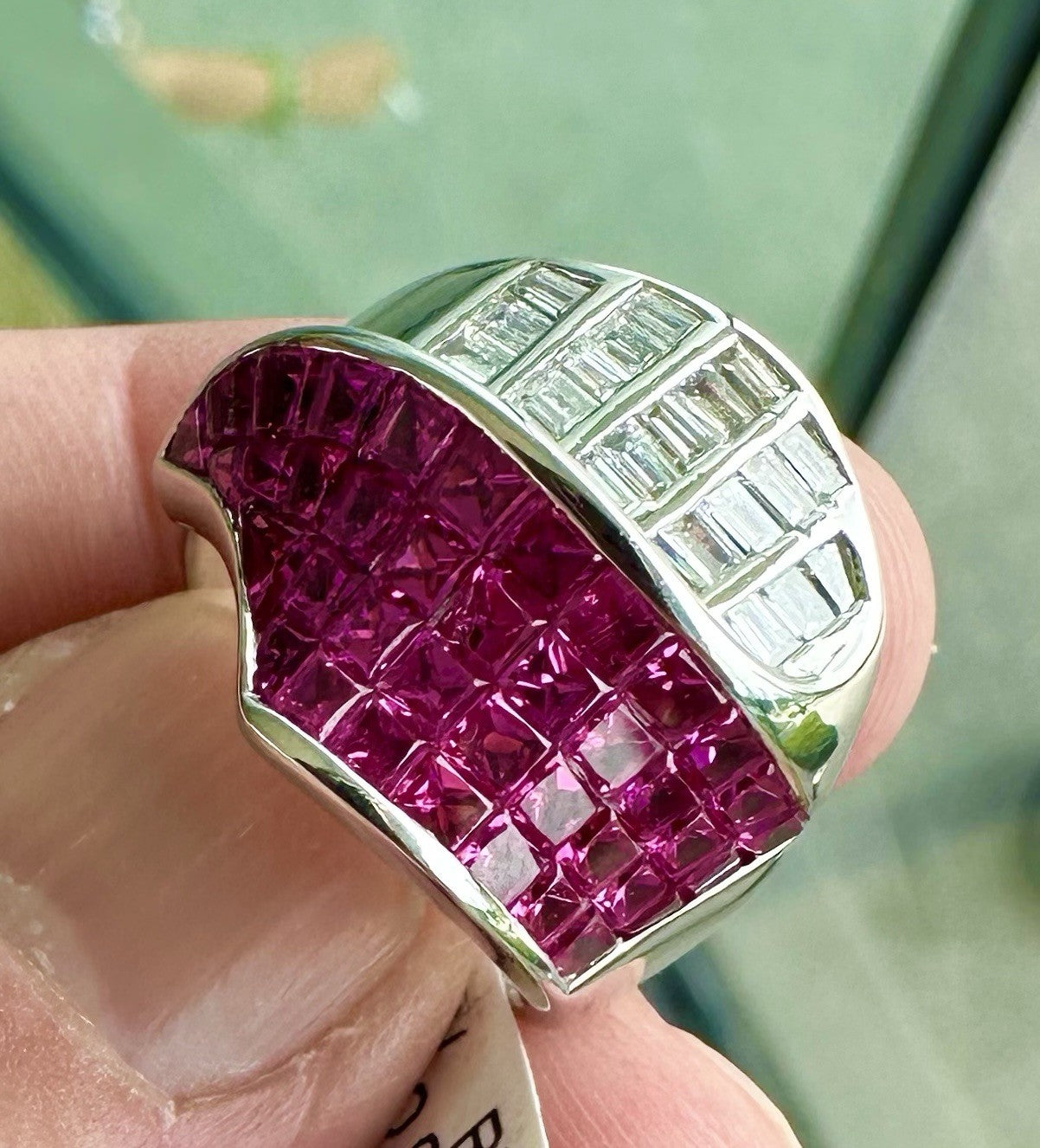 A Beautiful Invisible Set Burma Ruby & Diamond Platinum Ring