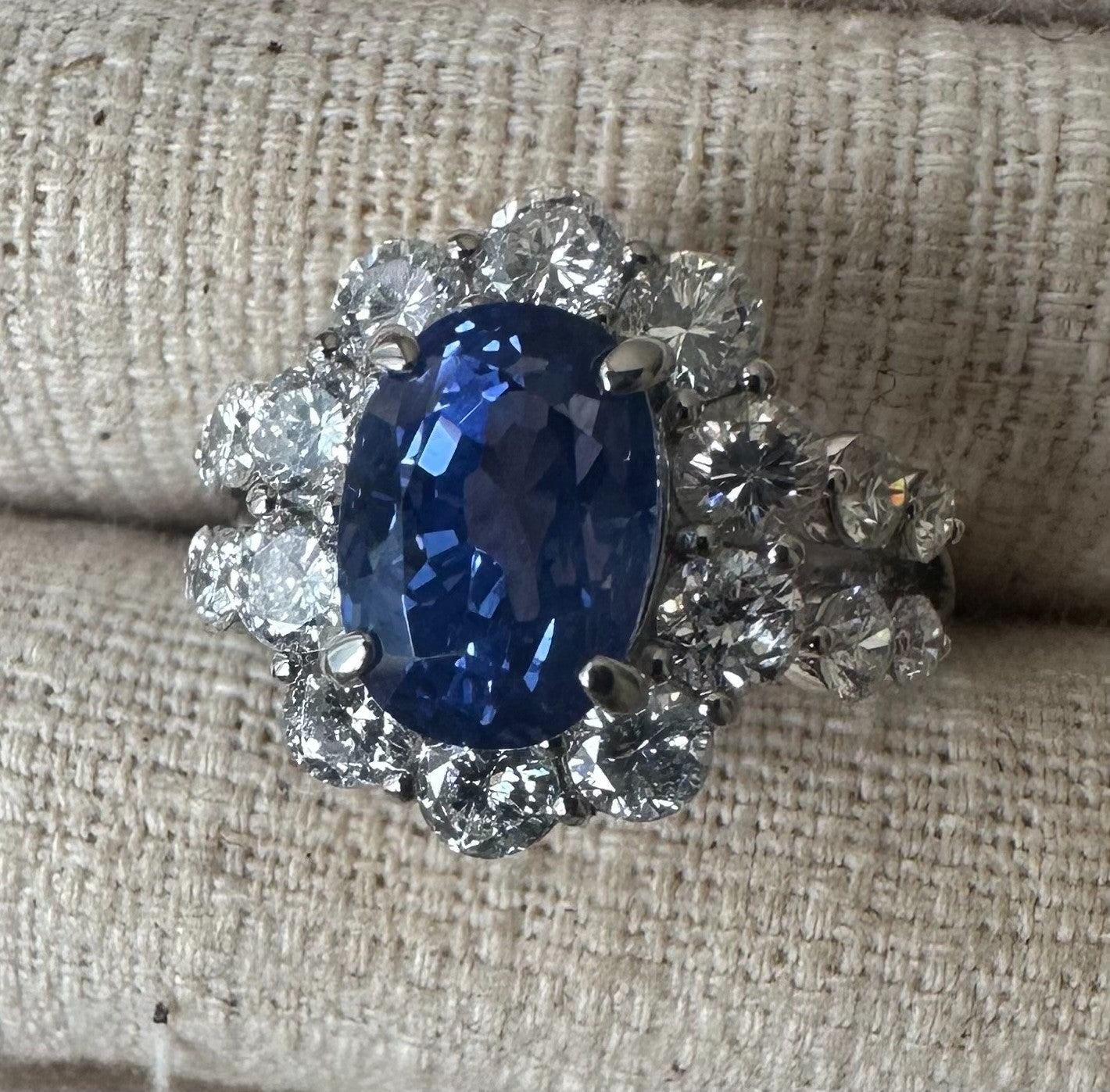 Unheated 4.69ct Blue Sapphire No Heat 18k & Diamond Ring AIGS - Stunning!