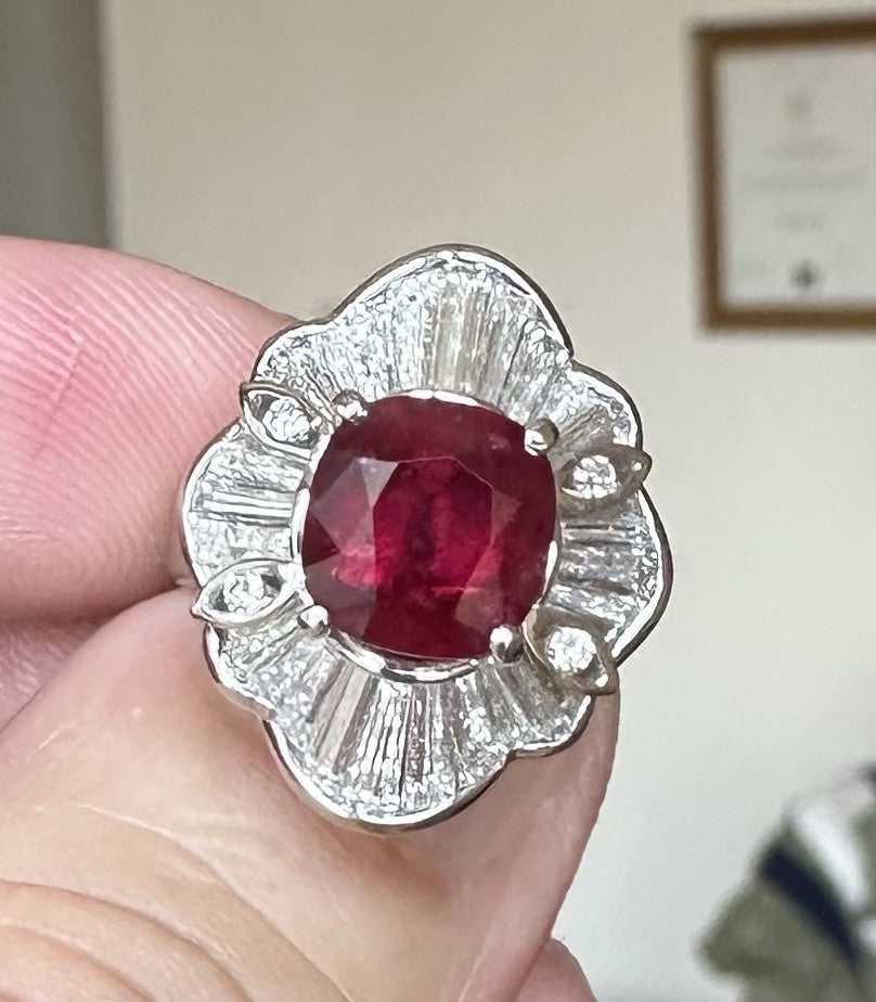 A Sensational 4.26ct ‘Pigeon’s  Blood’ Thai Ruby & Diamond Platinum Ring