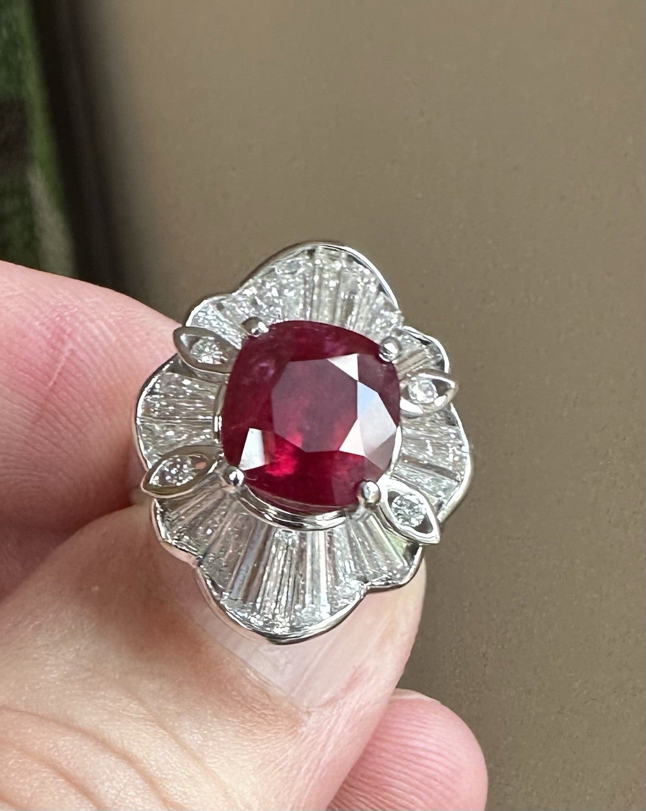 A Sensational 4.26ct ‘Pigeon’s  Blood’ Thai Ruby & Diamond Platinum Ring