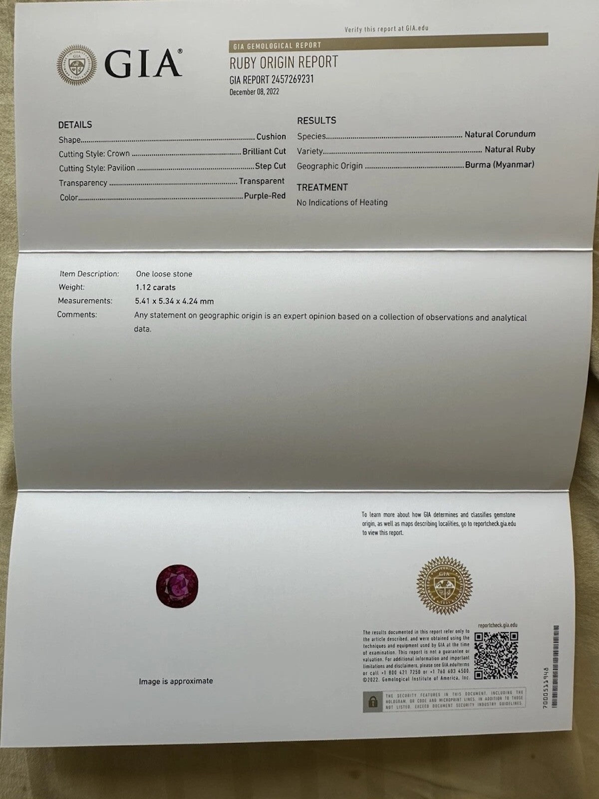 Unheated 1.12ct Burma Ruby Platinum Diamond Ring GIA No Heat - Exquisite!