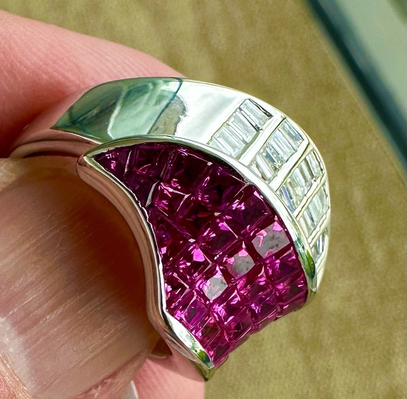 A Beautiful Invisible Set Burma Ruby & Diamond Platinum Ring