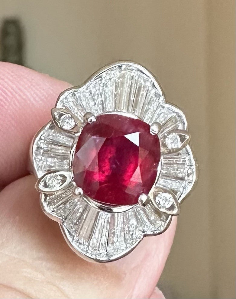 A Sensational 4.26ct ‘Pigeon’s  Blood’ Thai Ruby & Diamond Platinum Ring