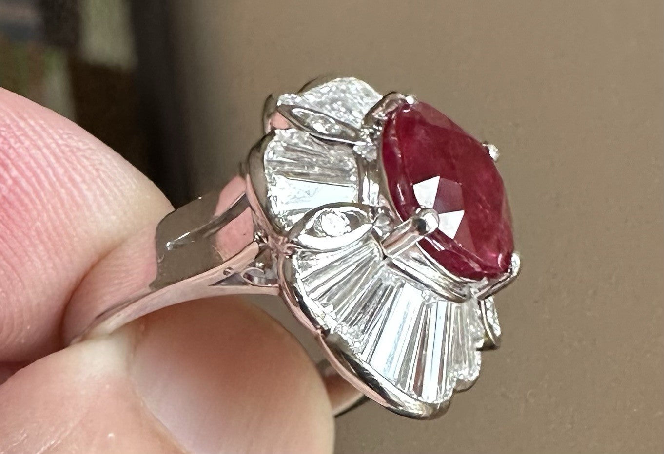 A Sensational 4.26ct ‘Pigeon’s  Blood’ Thai Ruby & Diamond Platinum Ring