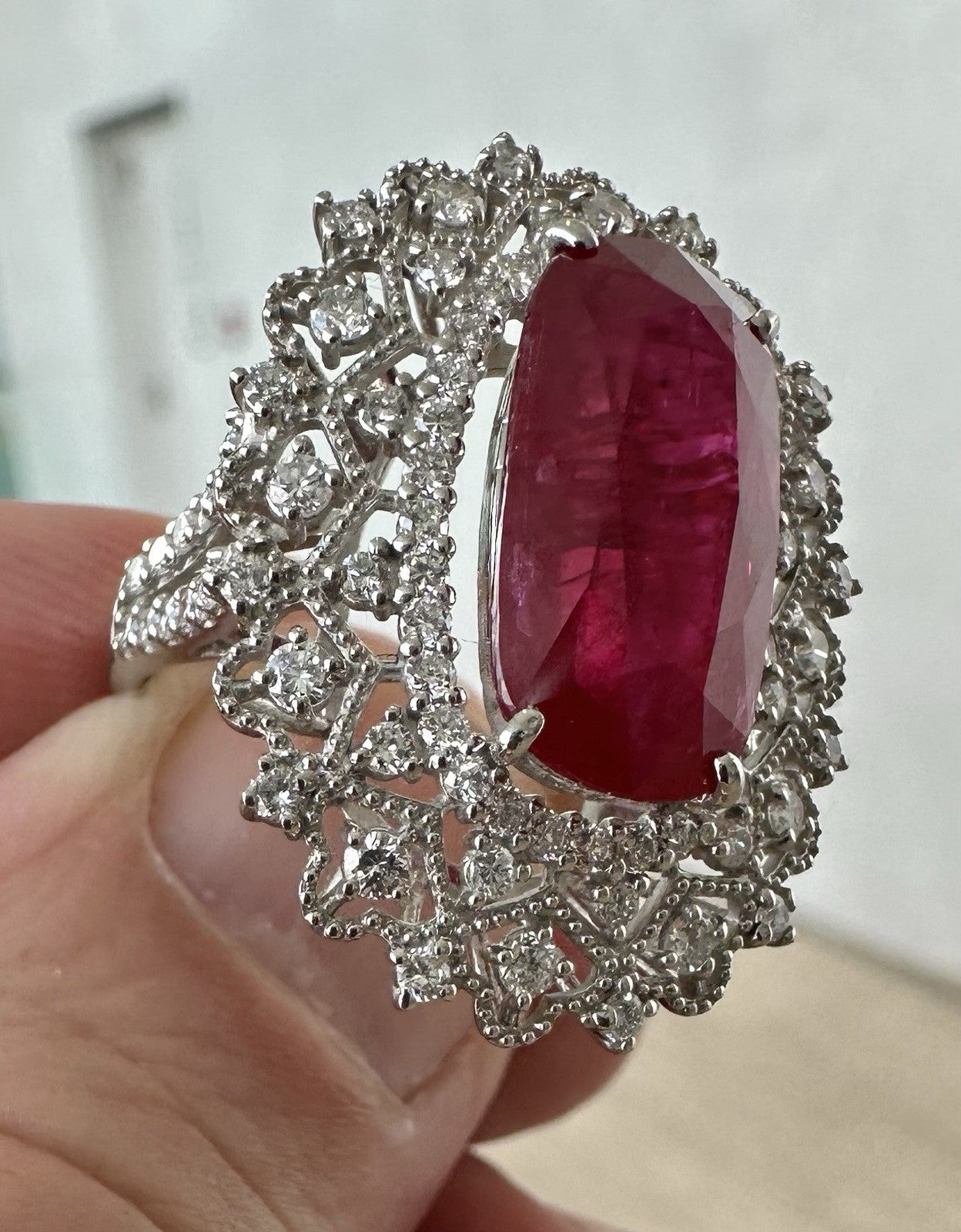 A Stunning 7.05ct Burma Ruby & Diamond Ring