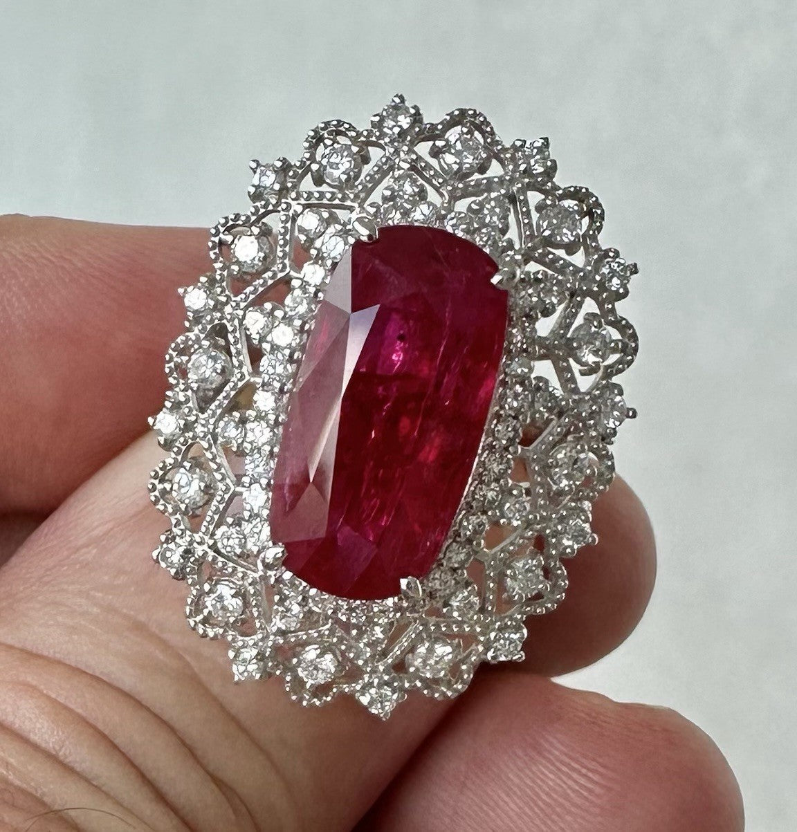 A Stunning 7.05ct Burma Ruby & Diamond Ring