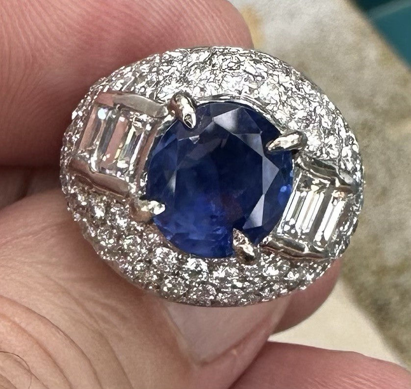 A Beautiful Unheated No Heat 5.25ct Burma Blue Sapphire Plat & Diamond Ring GIA