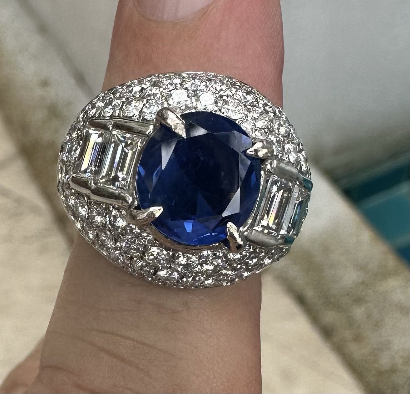A Beautiful Unheated No Heat 5.25ct Burma Blue Sapphire Plat & Diamond Ring GIA