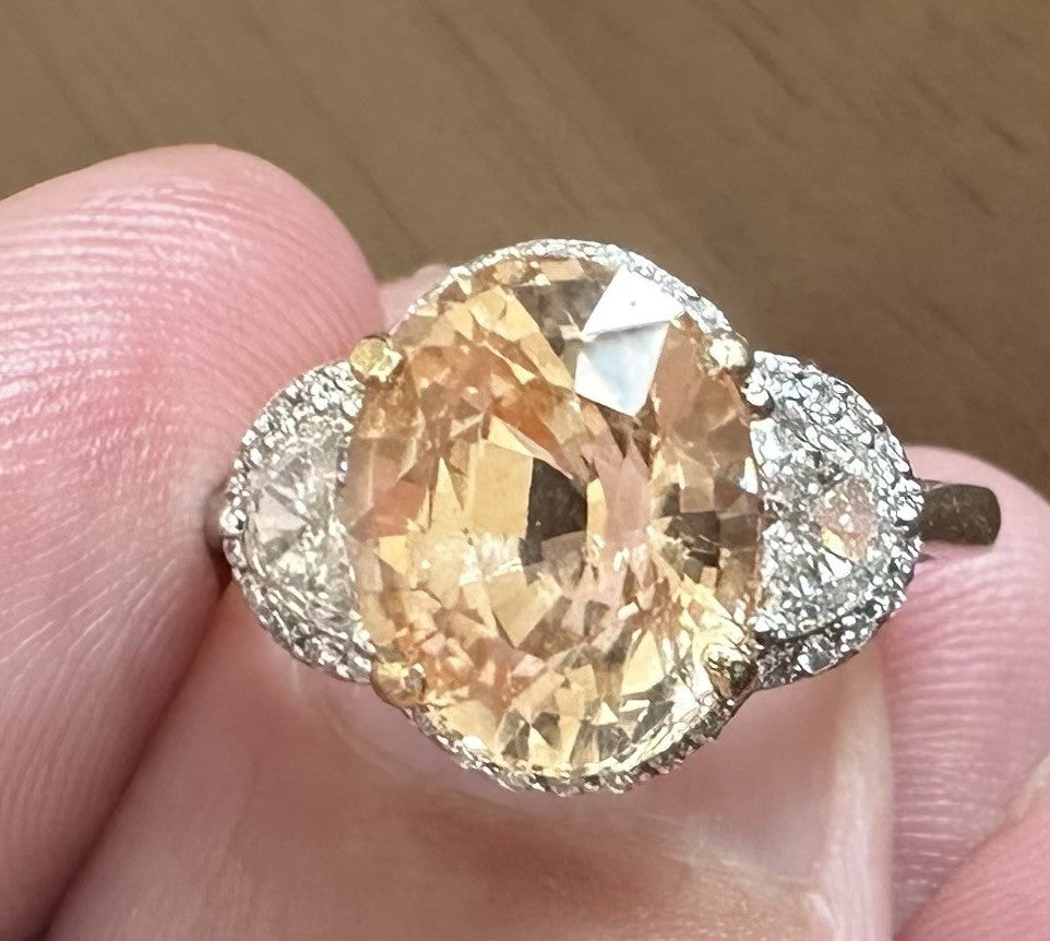 A Magnificent No Heat Unheated 5.64ct Padparadscha Sapphire Ring & Lotus Cert