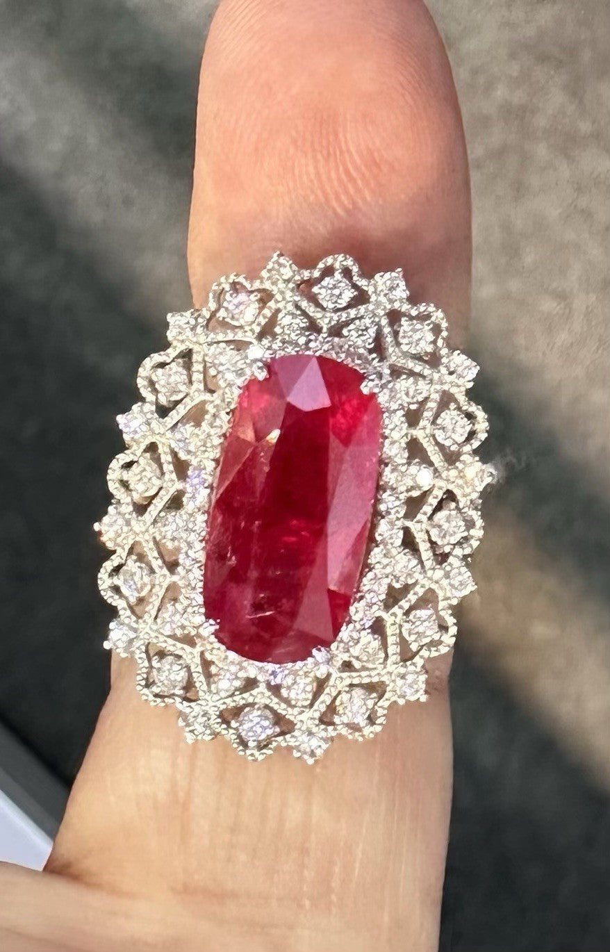 A Stunning 7.05ct Burma Ruby & Diamond Ring