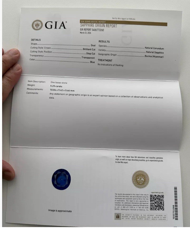 A Beautiful Unheated No Heat 5.25ct Burma Blue Sapphire Plat & Diamond Ring GIA